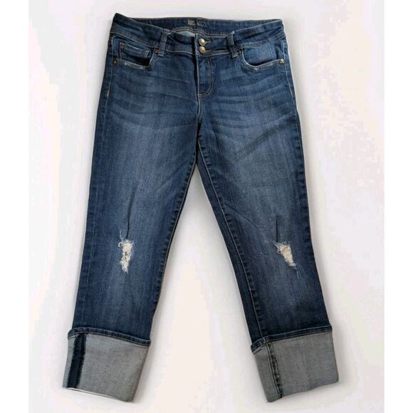 Kut from the Kloth Denim - Women’s Cropped Jeans Kut From The Kloth Distressed Cuffed Blue Mid Rise Size 8